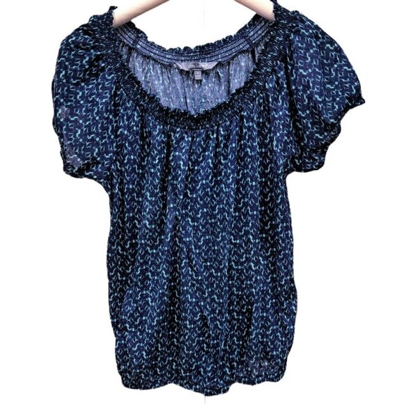 Daisy Fuentes Short Sleeve Blue Blouse Casual Stretchy Comfy Top Small - Picture 1 of 7